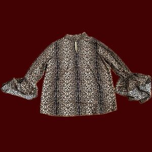 Peter Nygard Leopard Print Blouse with Bell Sleeves